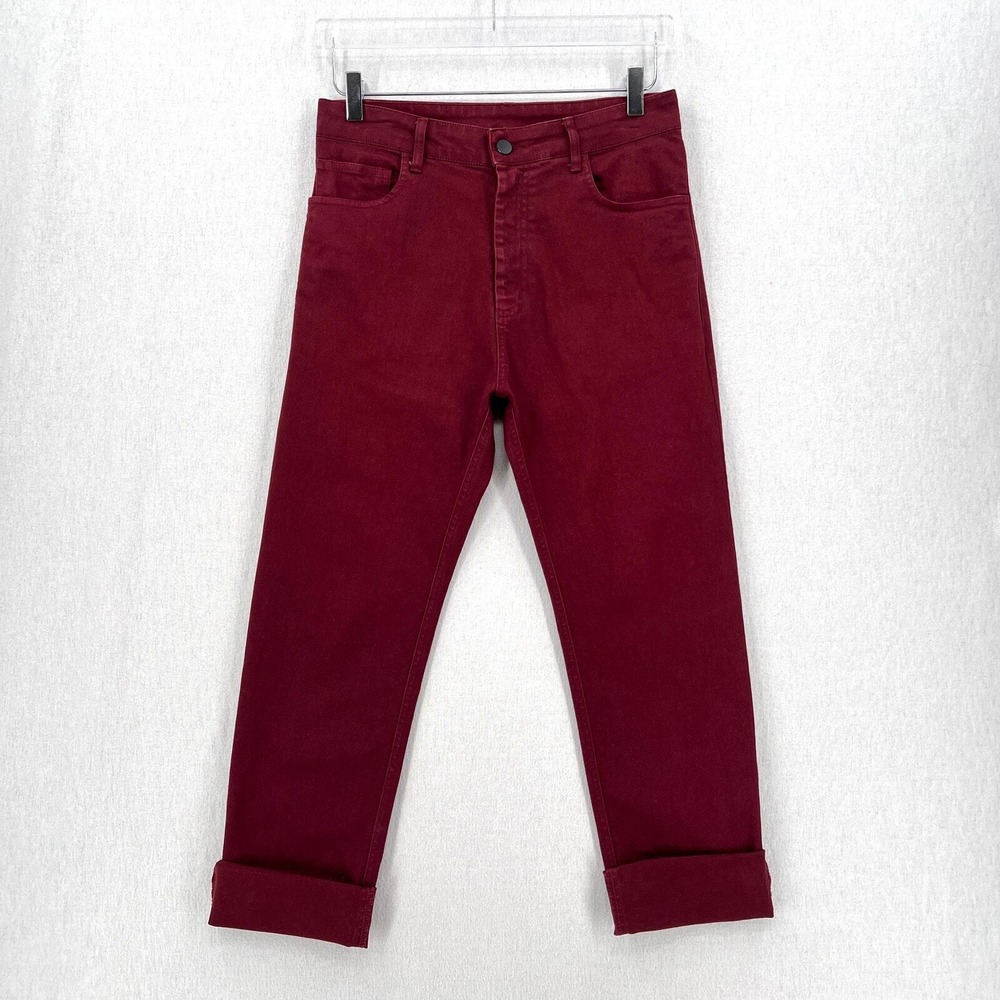 BASSIKE Straight Jeans Small Burgundy Casual Raw Hem Slim Straight Leg Stretch